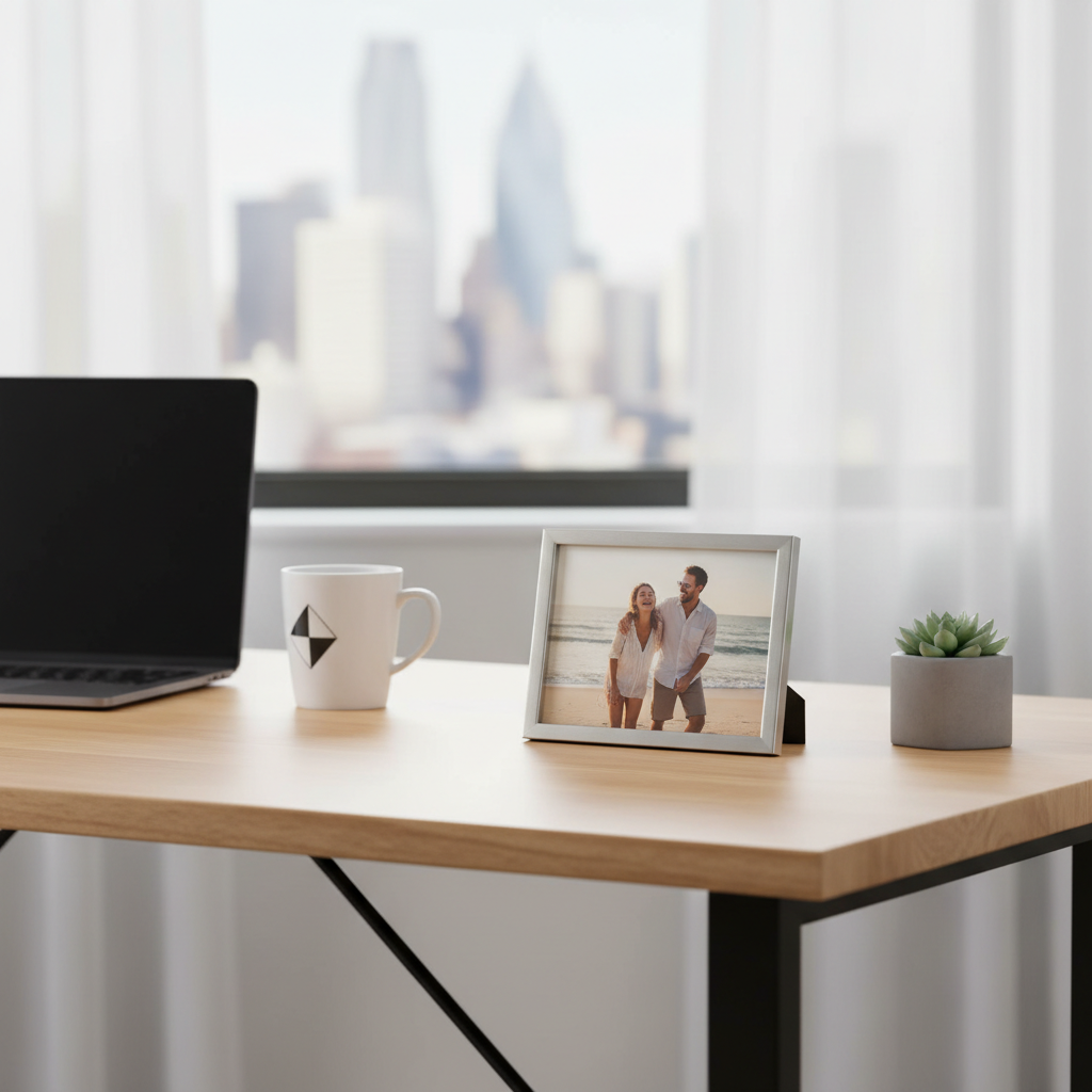 Silver Slim Metal Frame - Office Desk Lifestyle